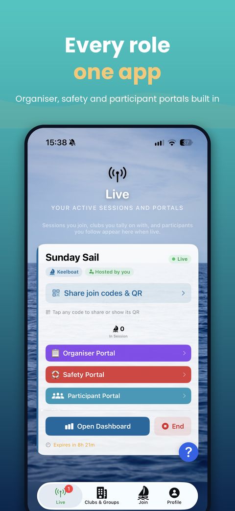 Organiser, safety and participant portals