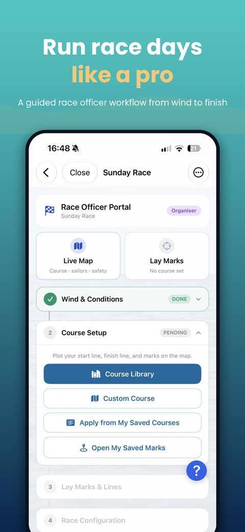Race officer workflow