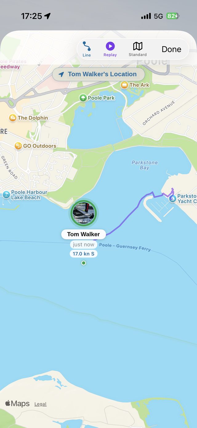 Tally Tracker live map following a windsurfer