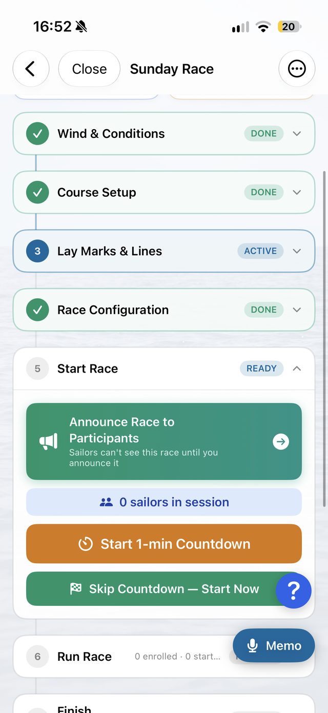 Tally Tracker race start sequence